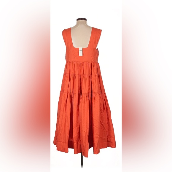Anthropologie The Helena Square Neck Smocked Tiered Midi Orange Dress - Picture 3 of 5